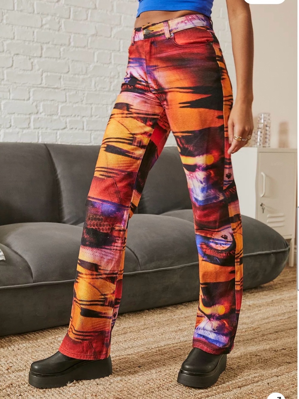 Jaded London Abstract Eyes Print Boyfriend Jeans